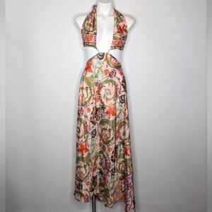 Zury Pink Orange Green Tropical Versatile Silk Blend Dress OSFM